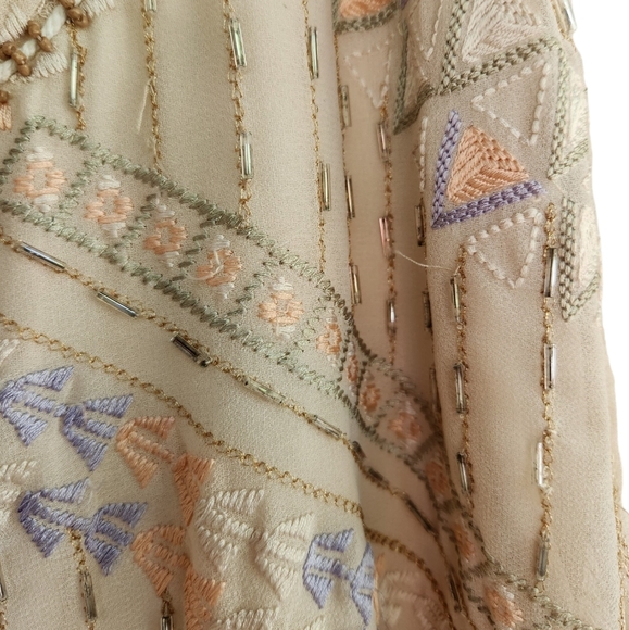 Free People Boho Flapper Shift Beaded Embroidered Backless Mini Dress - Cream - Picture 11 of 15